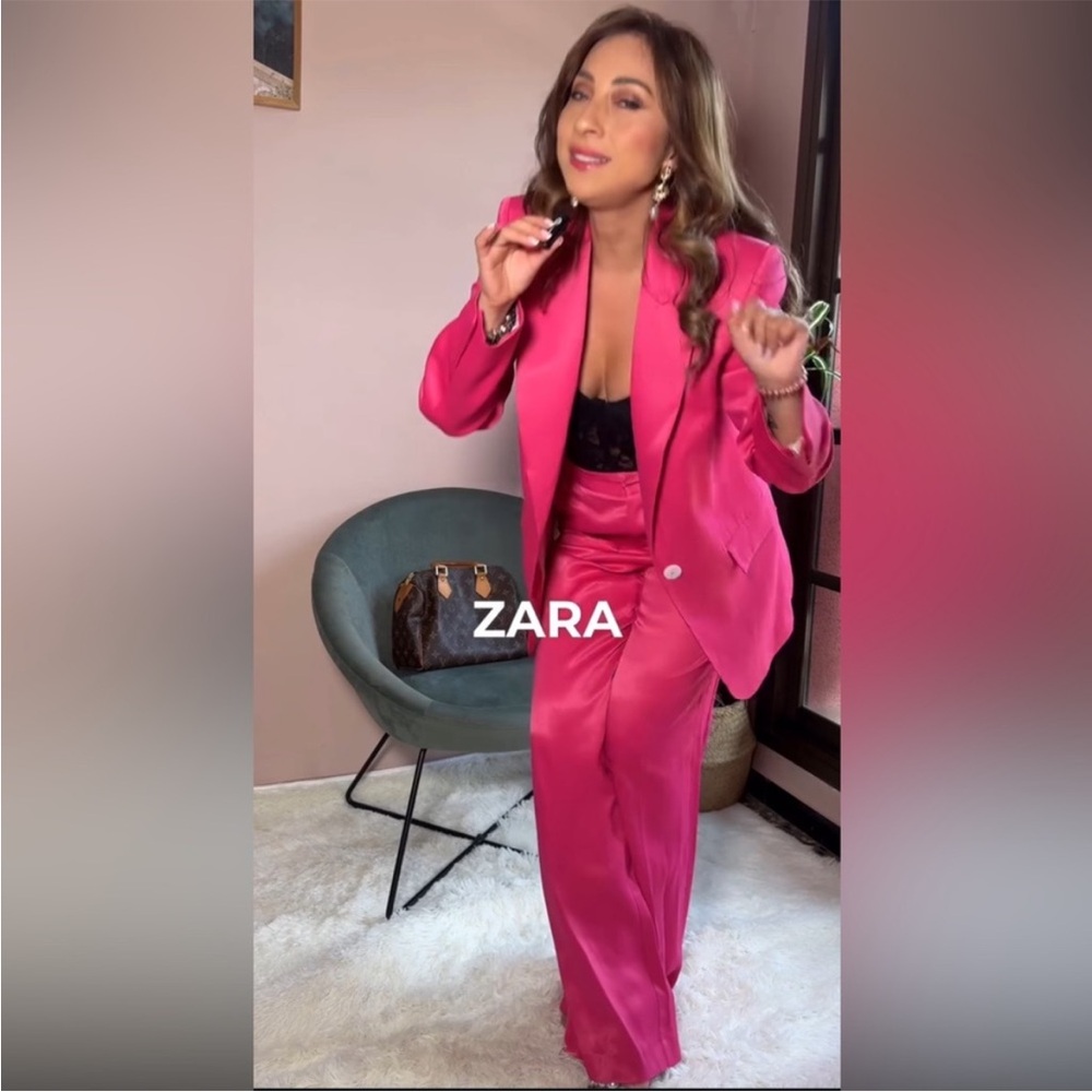 ZARA 2 PIECES MATCHING SET SATIN EFFECT BLAZER & SATIN EFFECT STRAIGHT LEG PANTS - Picture 7 of 16